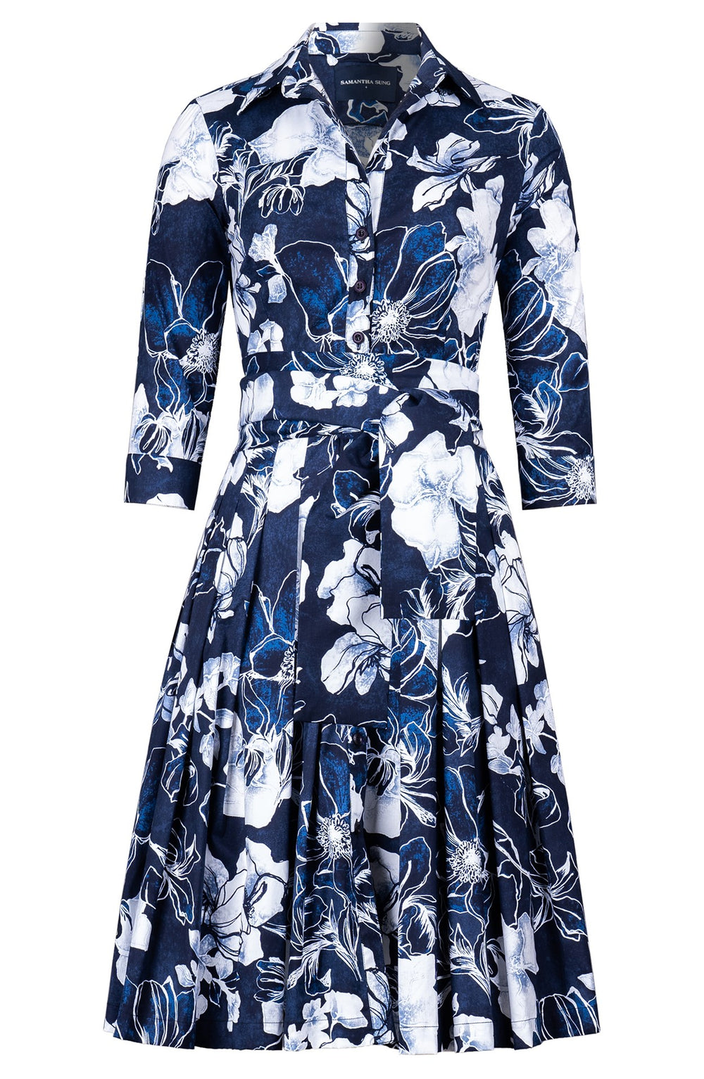 Audrey Dress #2 Shirt Collar 3/4 Sleeve Regular Length Cotton Stretch (Admiral Magnolia)