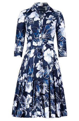 Audrey Dress #2 Shirt Collar 3/4 Sleeve Regular Length Cotton Stretch (Admiral Magnolia)
