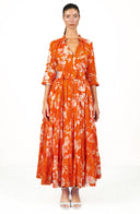 Eva Dress Crew Neck 3/4 Sleeve Maxi Length Cotton Musola (Admiral Magnolia)
