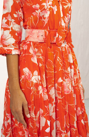 Eva Dress Crew Neck 3/4 Sleeve Maxi Length Cotton Musola (Admiral Magnolia)