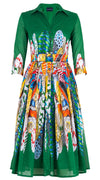 Audrey Dress #4 Shirt Collar 3/4 Sleeve Midi Length Cotton Musola (African Feather)