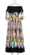 Eden Dress Off Smock Shoulder 3/4 Smock Sleeve Maxi Length Cotton Musola (African Feather Border)