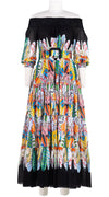 Eden Dress Off Smock Shoulder 3/4 Smock Sleeve Maxi Length Cotton Musola (African Feather Border)