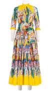 Eva Dress Crew Neck 3/4 Sleeve Maxi Length Cotton Musola (African Feather)