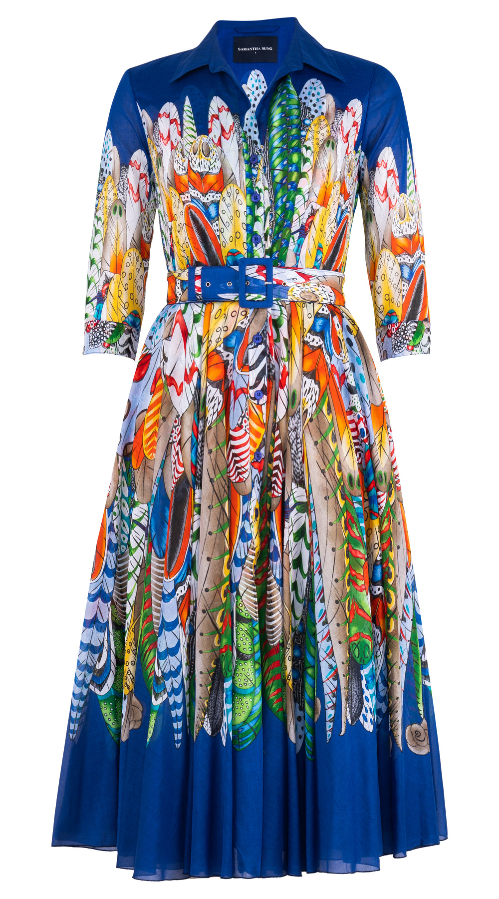 Aster Dress Shirt Collar 3/4 Sleeve Midi Length Cotton Musola (African Feather) @XS-XL