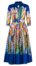 Aster Dress Shirt Collar 3/4 Sleeve Midi Length Cotton Musola (African Feather)
