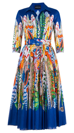 Aster Dress Shirt Collar 3/4 Sleeve Midi Length Cotton Musola (African Feather) @XS-XL