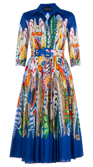 Aster Dress Shirt Collar 3/4 Sleeve Midi Length Cotton Musola (African Feather)