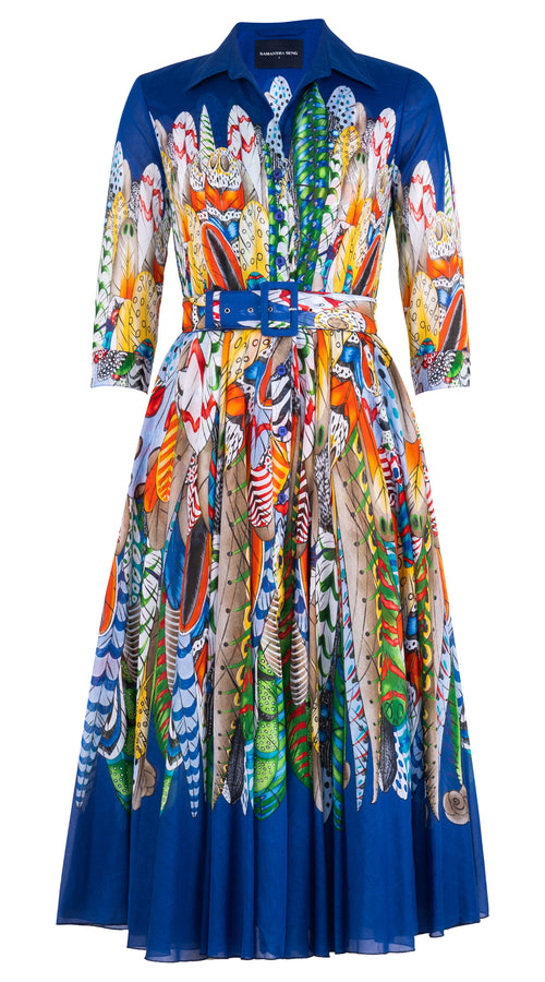 Aster Dress Shirt Collar 3/4 Sleeve Midi Length Cotton Musola (African Feather)