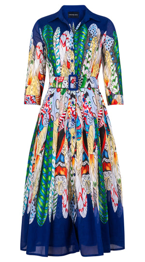 Audrey Dress #4 Shirt Collar 3/4 Sleeve Midi Length Cotton Musola (African Feather)