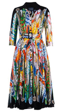 Aster Dress Shirt Collar 3/4 Sleeve Midi Length Cotton Musola (African Feather)