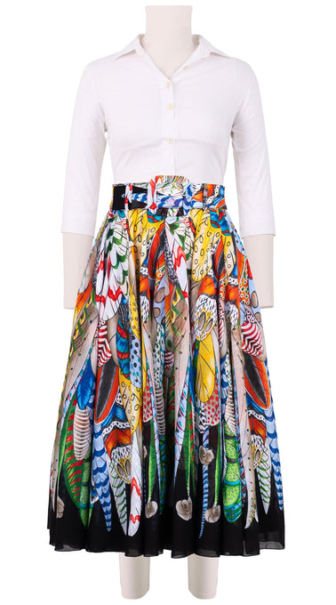 Aster Skirt #1 with Belt Midi Length Cotton Musola (African Feather)