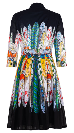 Audrey Dress #4 Shirt Collar 3/4 Sleeve Regular Length Musola (African Feather)