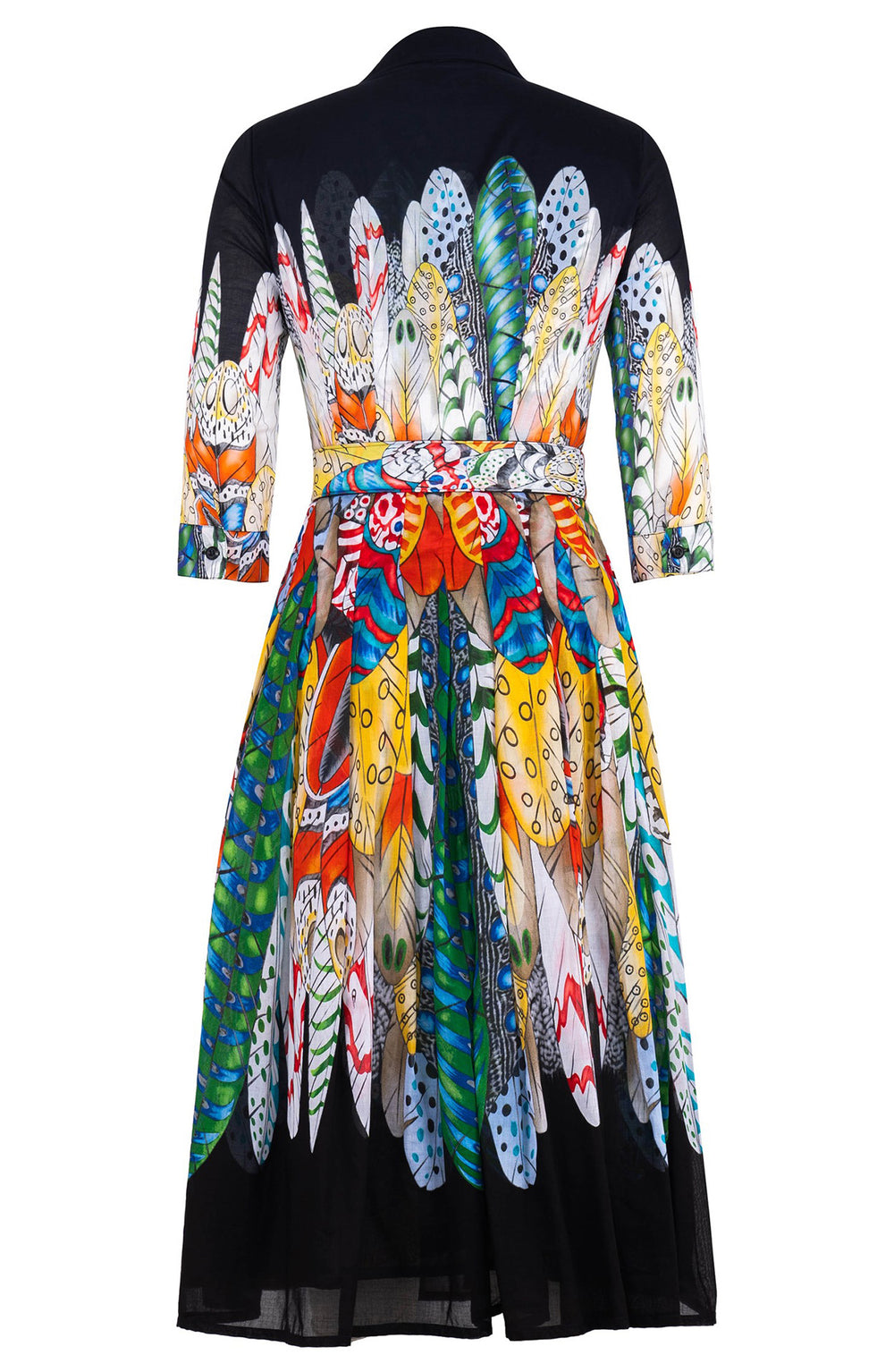 Audrey Dress #4 Shirt Collar 3/4 Sleeve Midi Length Musola (African Feather)