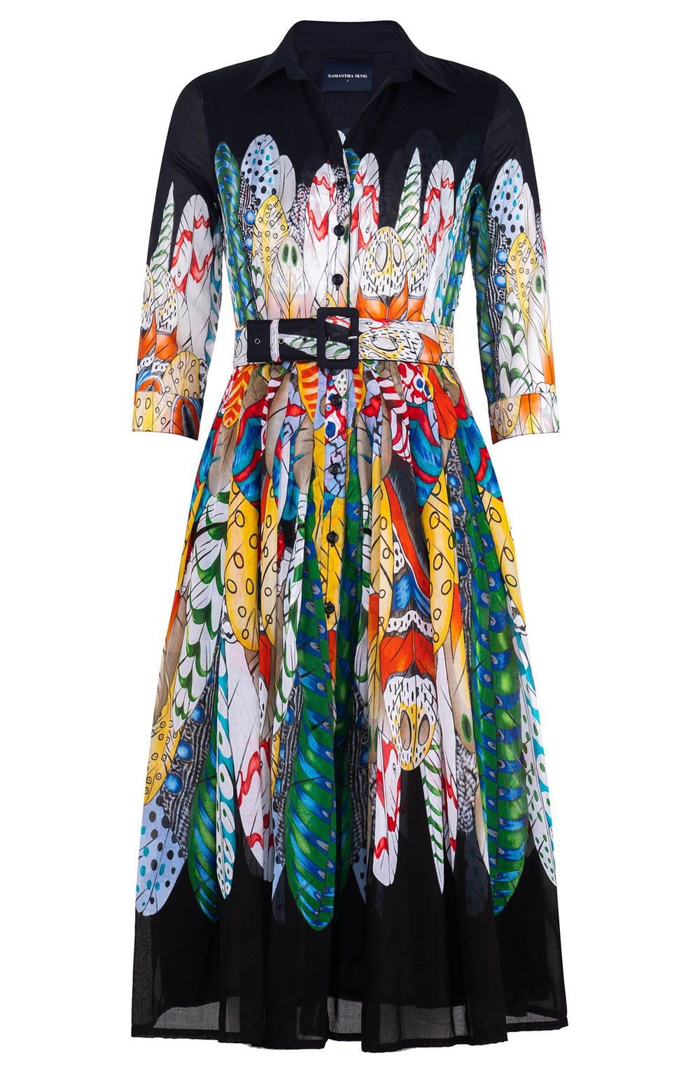 Audrey Dress #4 Shirt Collar 3/4 Sleeve Midi Length Musola (African Feather)