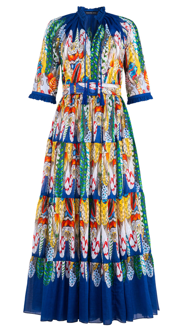 Eva Dress Crew Neck 3/4 Sleeve Maxi Length Cotton Musola (African Feather) @XS-XL