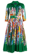 Aster Dress Shirt Collar 3/4 Sleeve Midi Length Cotton Musola (African Feather)