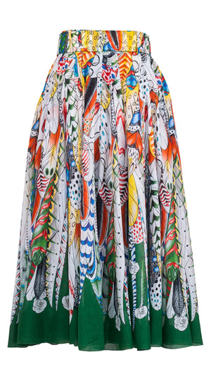 Aster Skirt #1 with Belt Midi Length Cotton Musola (African Feather)