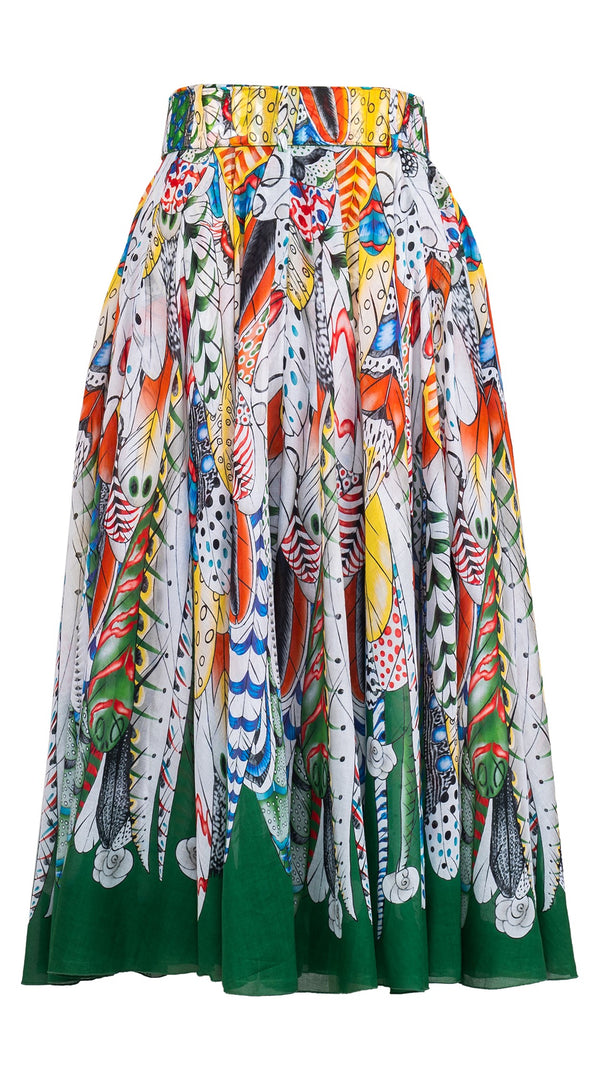 Aster Skirt #1 with Belt Midi Length Cotton Musola (African Feather)