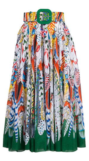 Aster Skirt #1 with Belt Midi Length Cotton Musola (African Feather)