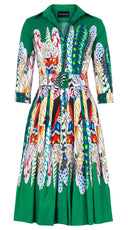 Audrey Dress #2 Shirt Collar 3/4 Sleeve Long Length Cotton Stretch (African Feather)