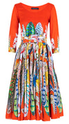 Aster Dress Boat Neck 3/4 Sleeve Midi Length Cotton Musola (African Feather)