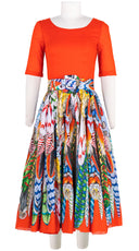 Aster Dress Contrast Boat Neck Short Sleeve Midi Length Cotton Musola (African Feather)