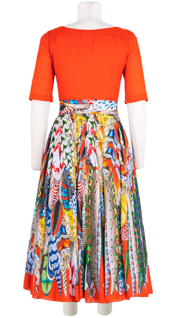 Aster Dress Contrast Boat Neck Short Sleeve Midi Length Cotton Musola (African Feather)