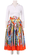 Aster Skirt #1 with Belt Midi Length Cotton Musola (African Feather)