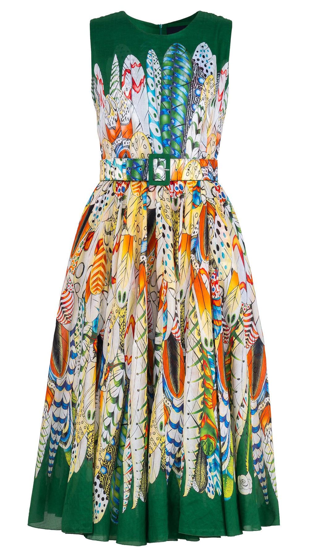Aster Dress Crew Neck Sleeveless Midi Length Cotton Musola (African Feather)
