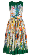 Aster Dress Crew Neck Sleeveless Midi Length Cotton Musola (African Feather)