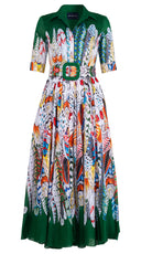 Aster Dress Shirt Collar 1/2 Sleeve Tea Length Cotton Musola (African Feather)