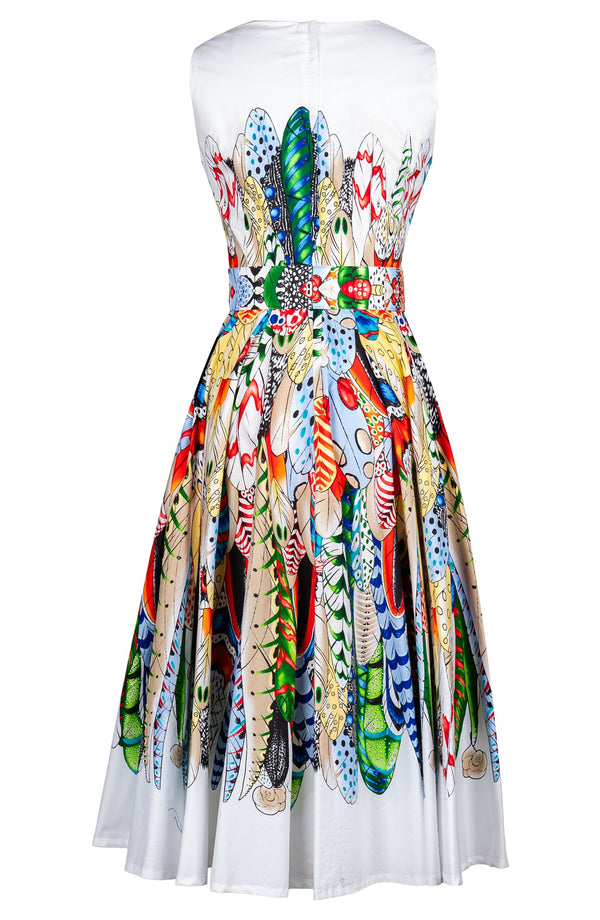 Abelia Dress Crew Neck Sleeveless Midi Plus Length Cotton Stretch (African Feather)
