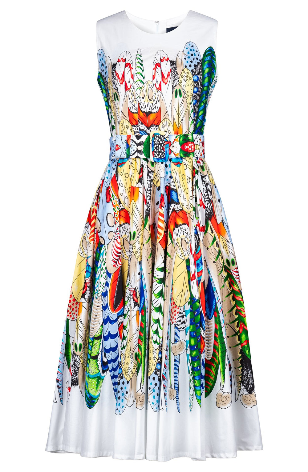Abelia Dress Crew Neck Sleeveless Midi Plus Length Cotton Stretch (African Feather)