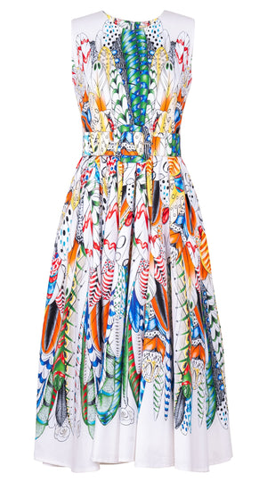 Abelia Dress Crew Neck Sleeveless Midi Length Cotton Stretch (African Feather)
