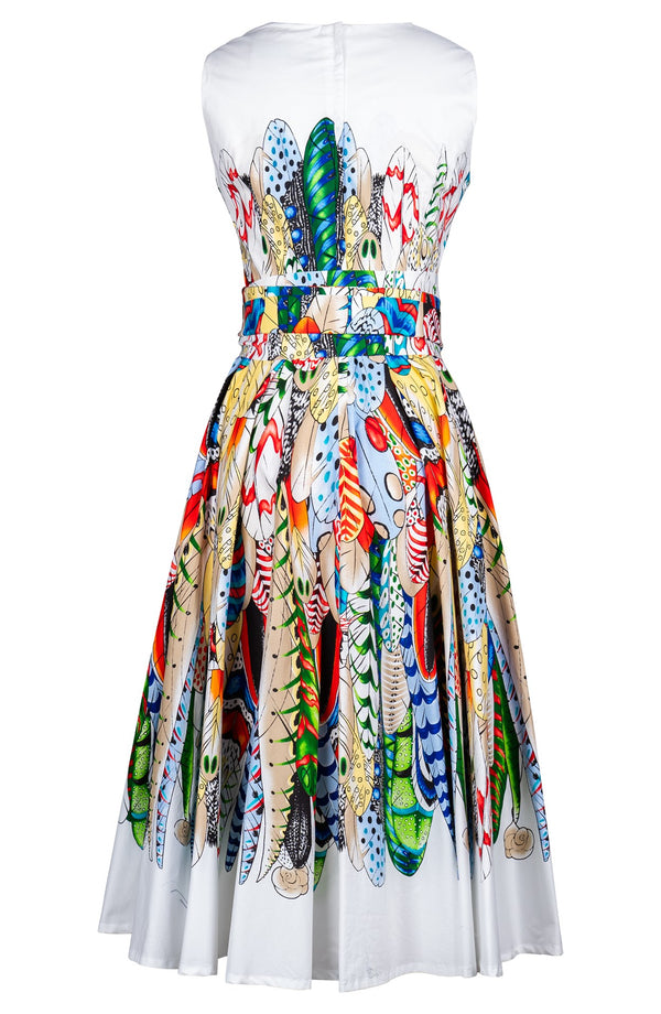Abelia Dress Crew Neck Sleeveless Midi Plus Length Cotton Stretch (African Feather)