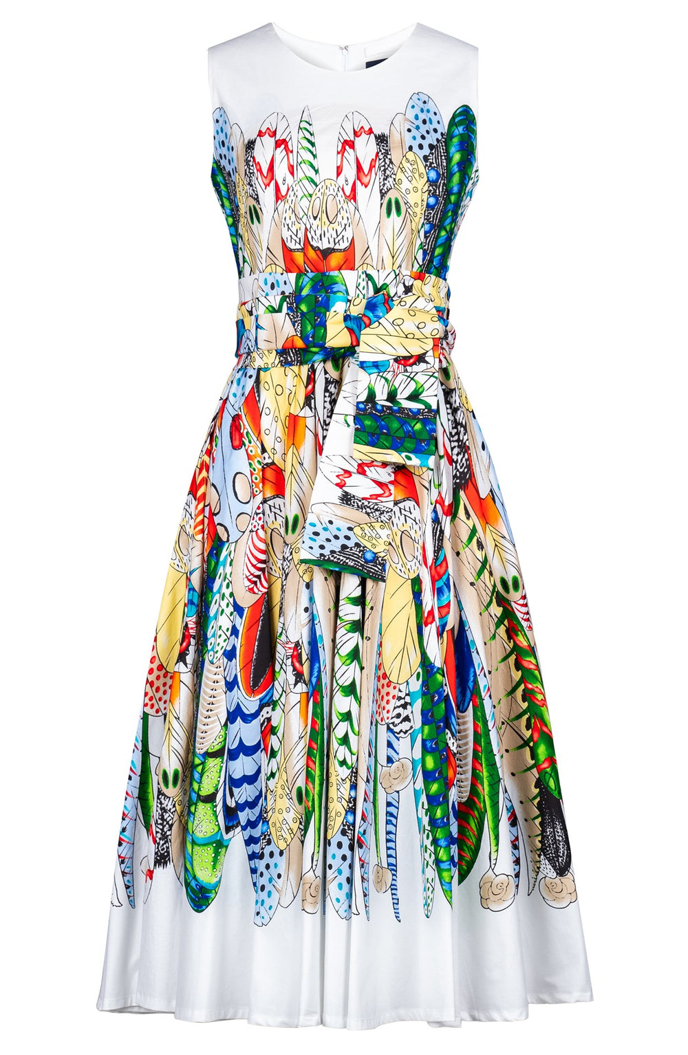 Abelia Dress Crew Neck Sleeveless Midi Plus Length Cotton Stretch (African Feather)