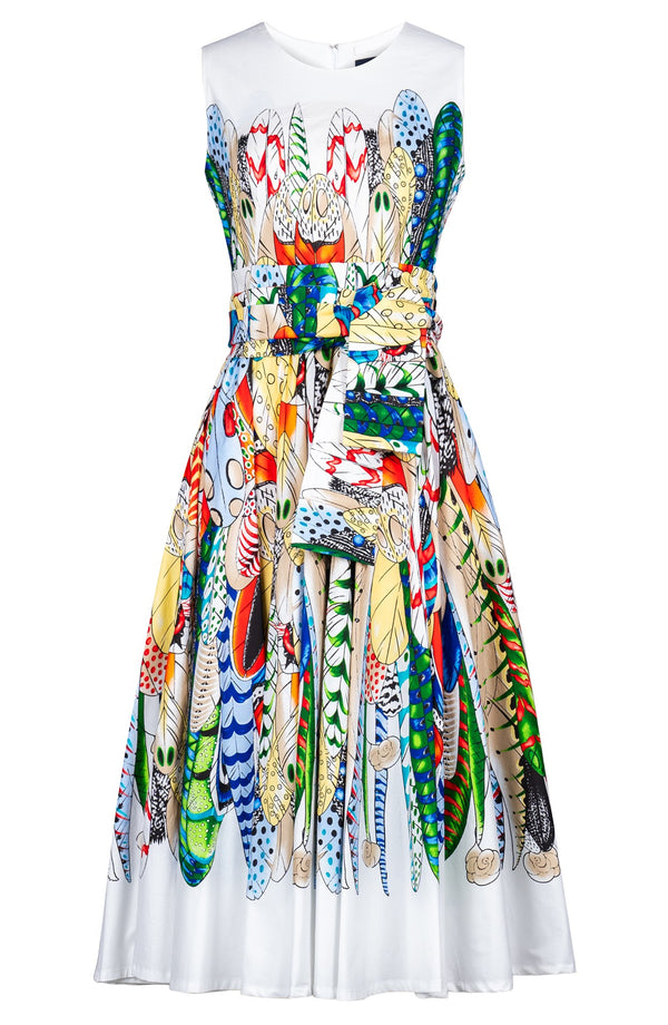 Abelia Dress Crew Neck Sleeveless Midi Plus Length Cotton Stretch (African Feather)