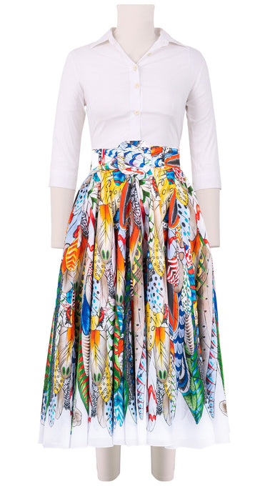 Aster Skirt #1 with Belt Midi Length Cotton Musola (African Feather)