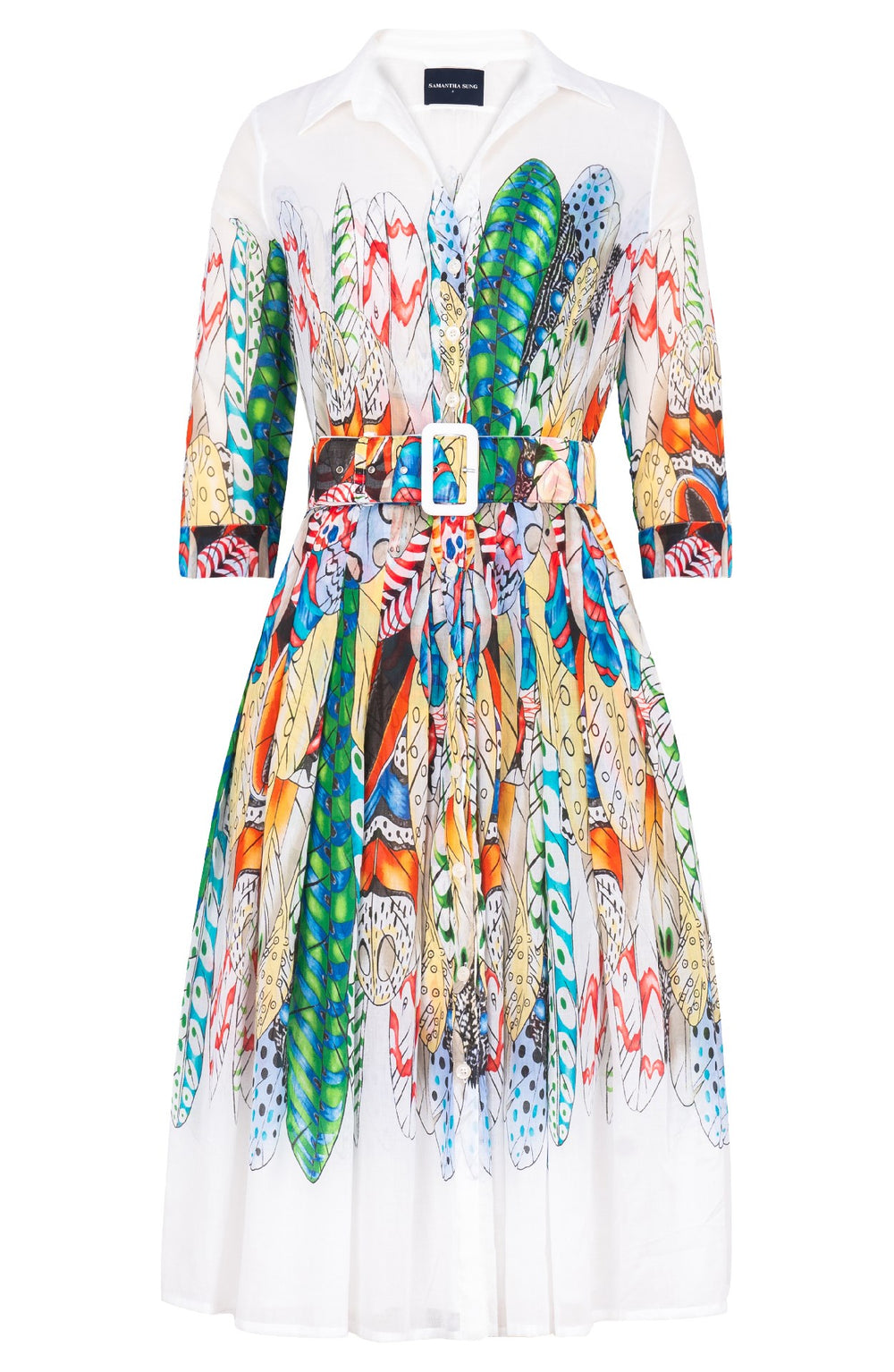 Audrey Dress #4 Shirt Collar 3/4 Sleeve Long Length Musola (African Feather)