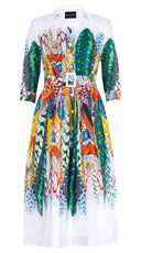 Audrey Dress #4 Shirt Collar 3/4 Sleeve Midi Length Musola (African Feather)