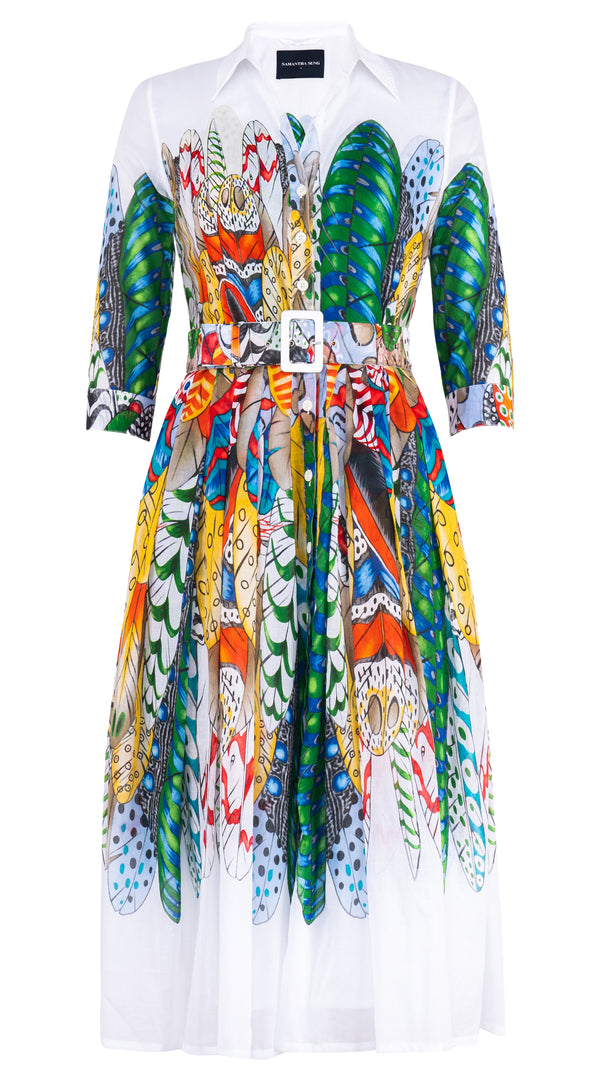 Audrey Dress #4 Shirt Collar 3/4 Sleeve Midi Length Musola (African Feather)
