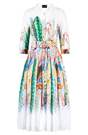 Audrey Dress #4 Shirt Collar 3/4 Sleeve Midi Length Musola (African Feather)