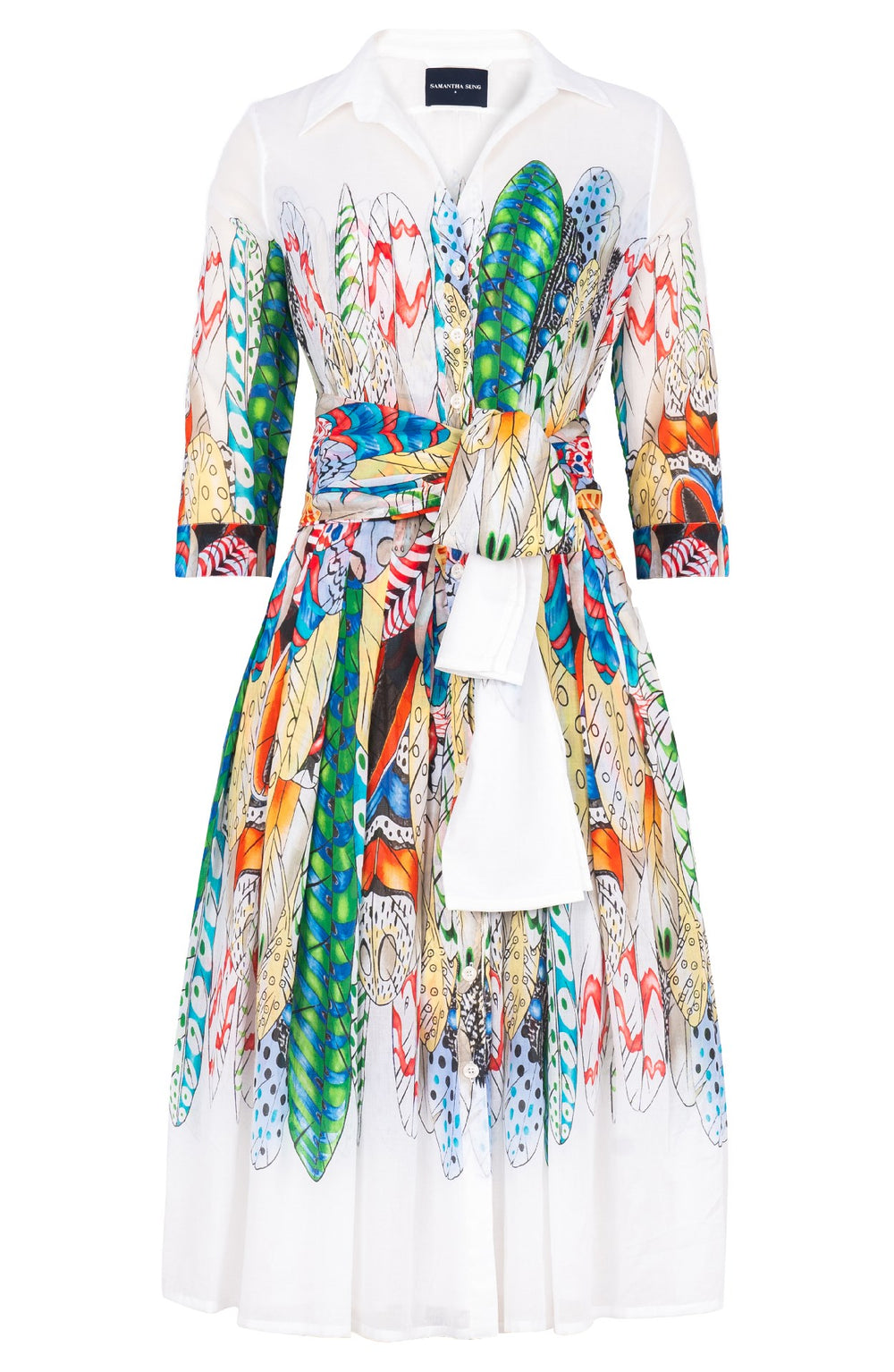 Audrey Dress #4 Shirt Collar 3/4 Sleeve Long Length Musola (African Feather)