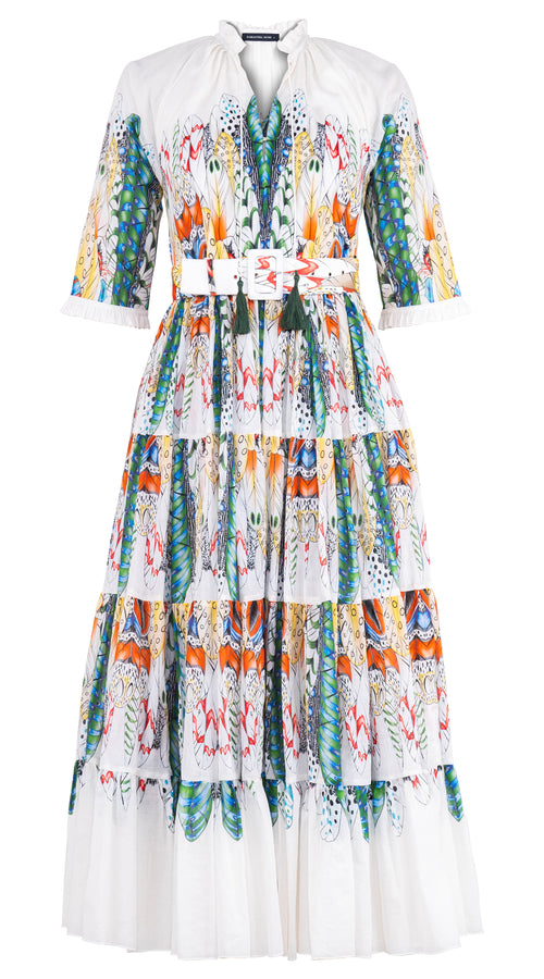 Eva Dress Crew Neck 3/4 Sleeve Maxi Length Cotton Musola (African Feather) @XS-XL