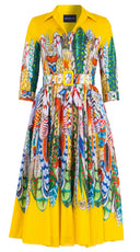 Aster Dress Shirt Collar 3/4 Sleeve Midi Length Cotton Musola (African Feather)