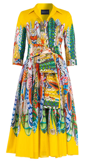 Aster Dress Shirt Collar 3/4 Sleeve Midi Length Cotton Musola (African Feather)