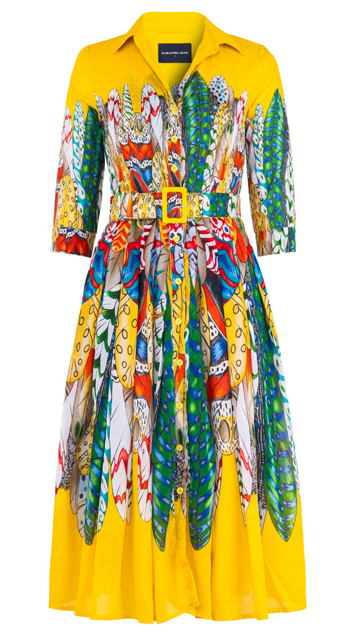 Audrey Dress #4 Shirt Collar 3/4 Sleeve Midi Length Musola (African Feather)