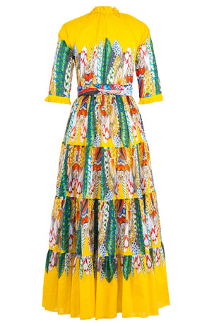 Eva Dress Crew Neck 3/4 Sleeve Maxi Length Cotton Musola (African Feather)