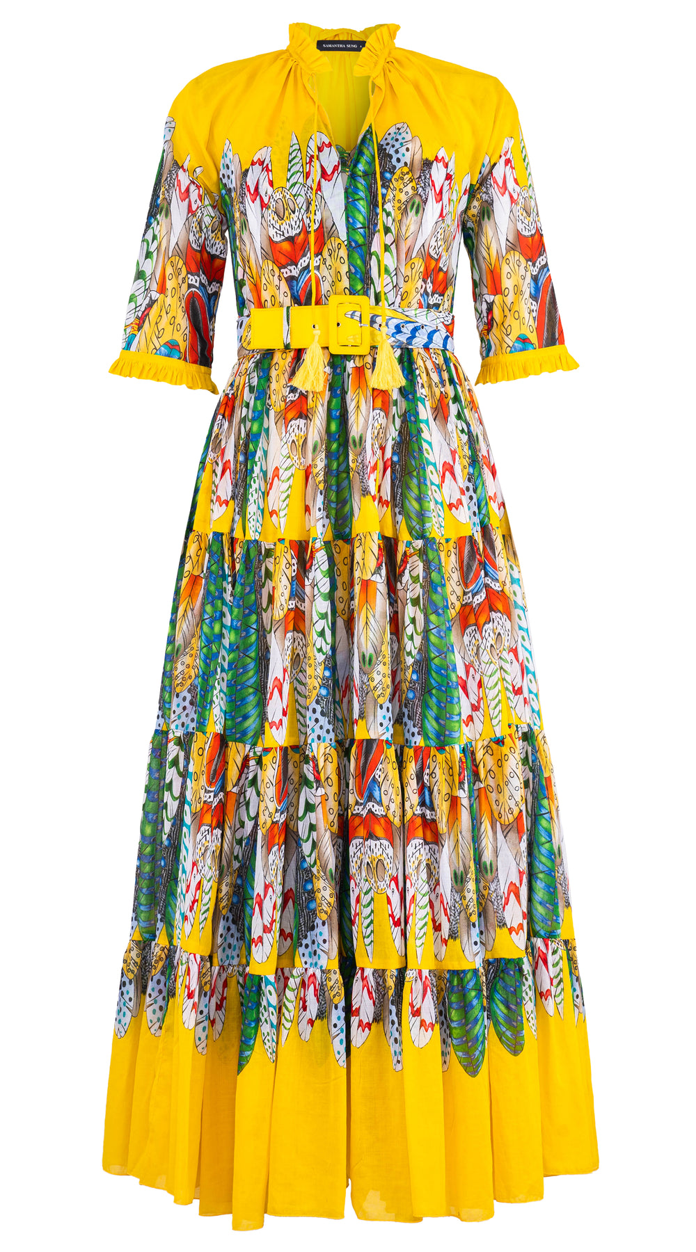 Eva Dress Crew Neck 3/4 Sleeve Maxi Length Cotton Musola (African Feather)